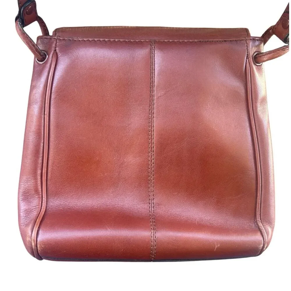 Genuine Leather Woven Crossbody Bag Brown Cognac Boho Vintage Shoulder Purse